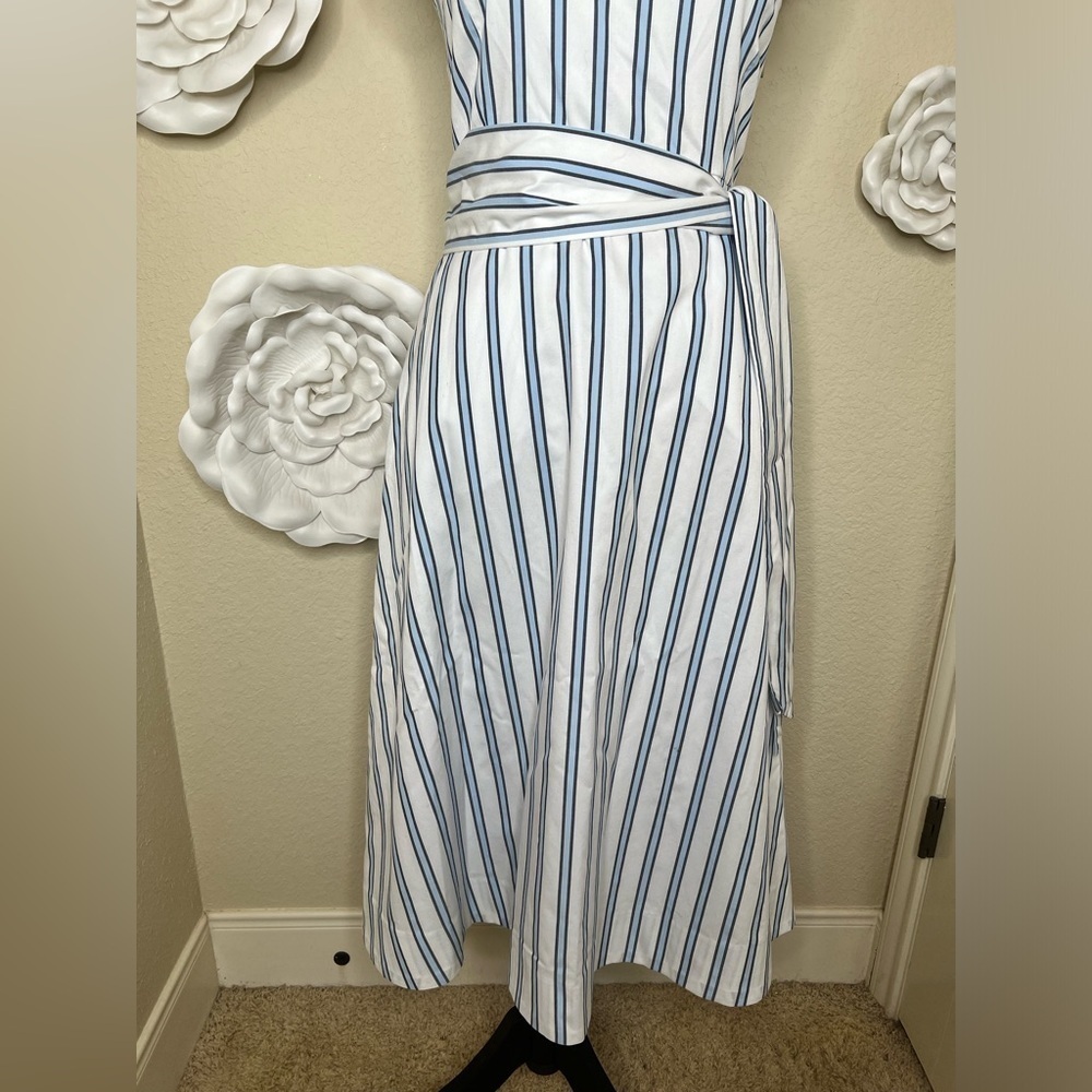 Draper James Off the Shoulder White & Blue Multi Striped Dress Size 0 - Picture 4 of 16